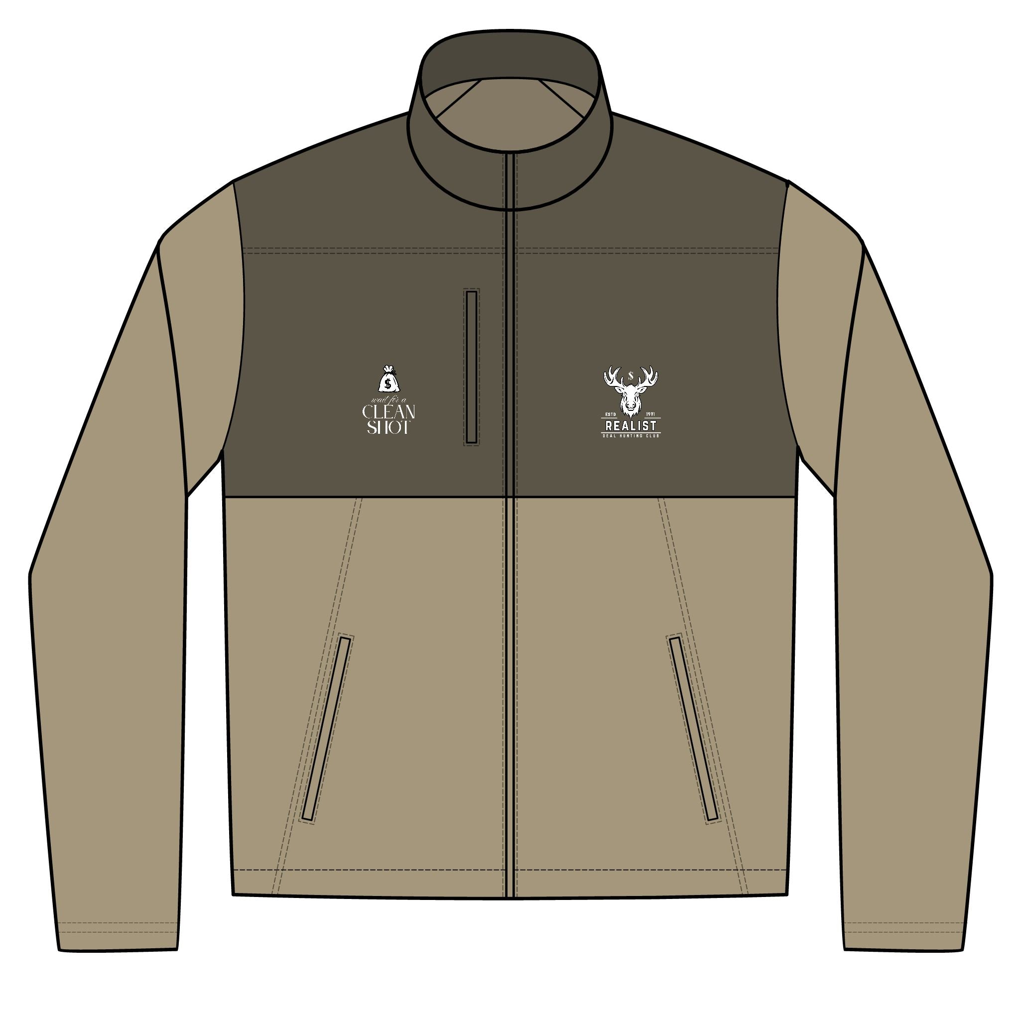 Realist Deal Hunting Club - Realtree Atlas Colorblock Soft Shell Jacket Embroidered Deer Logo Outdoor Coat