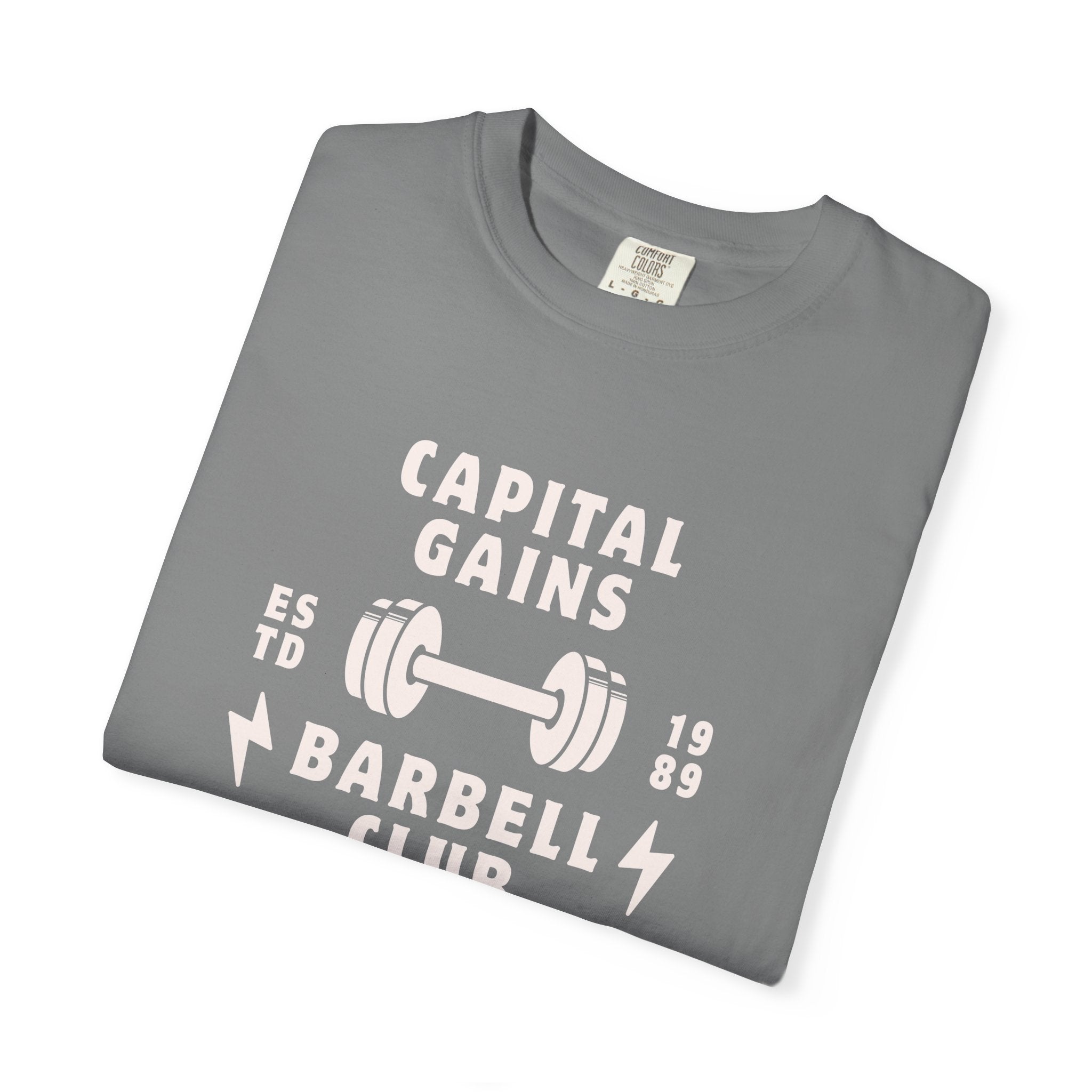 Barbell Club T-Shirt — "Capital Gains" Weightlifting Gym Tee