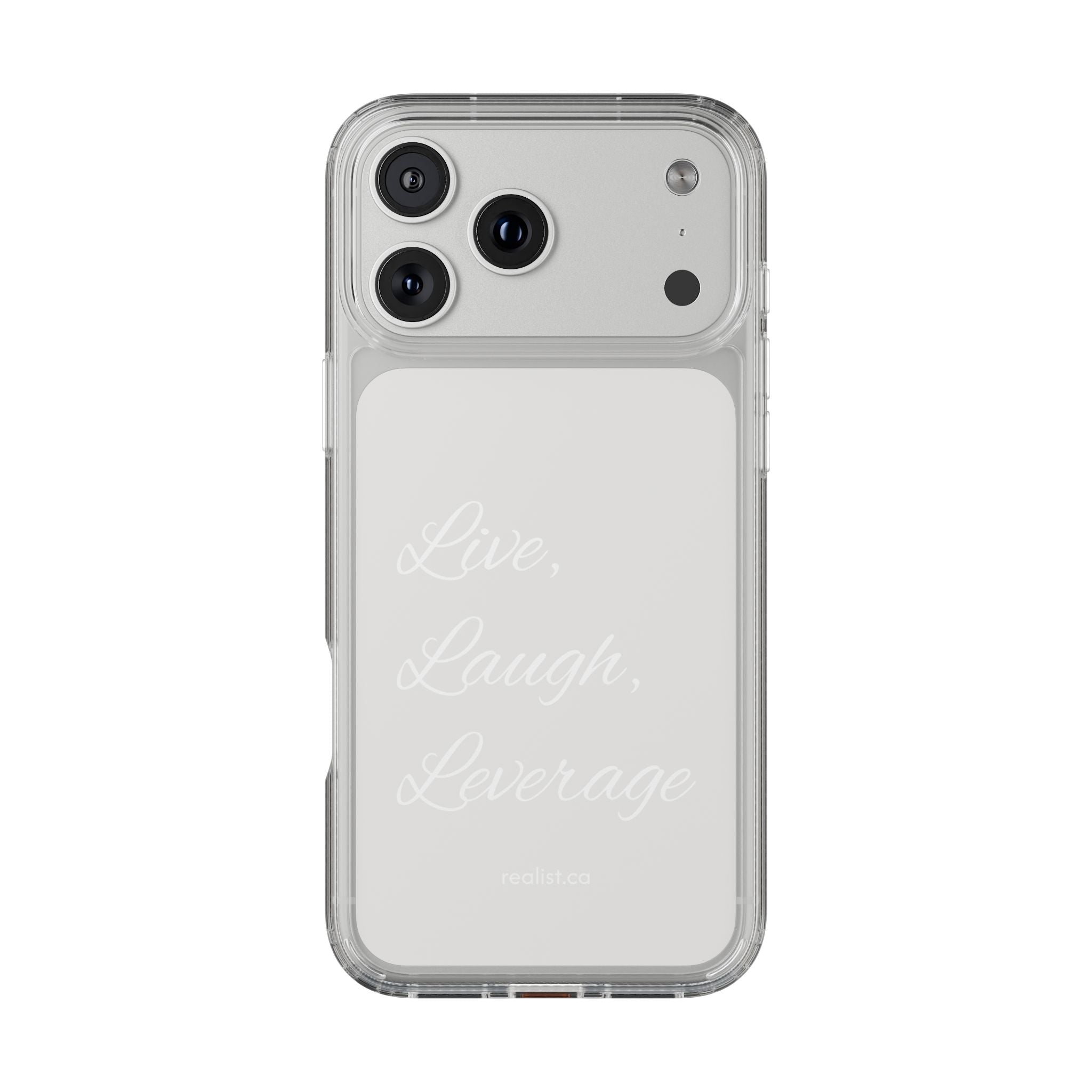 Clear Phone Case — “Live, Laugh, Leverage” Script Clear iPhone Case