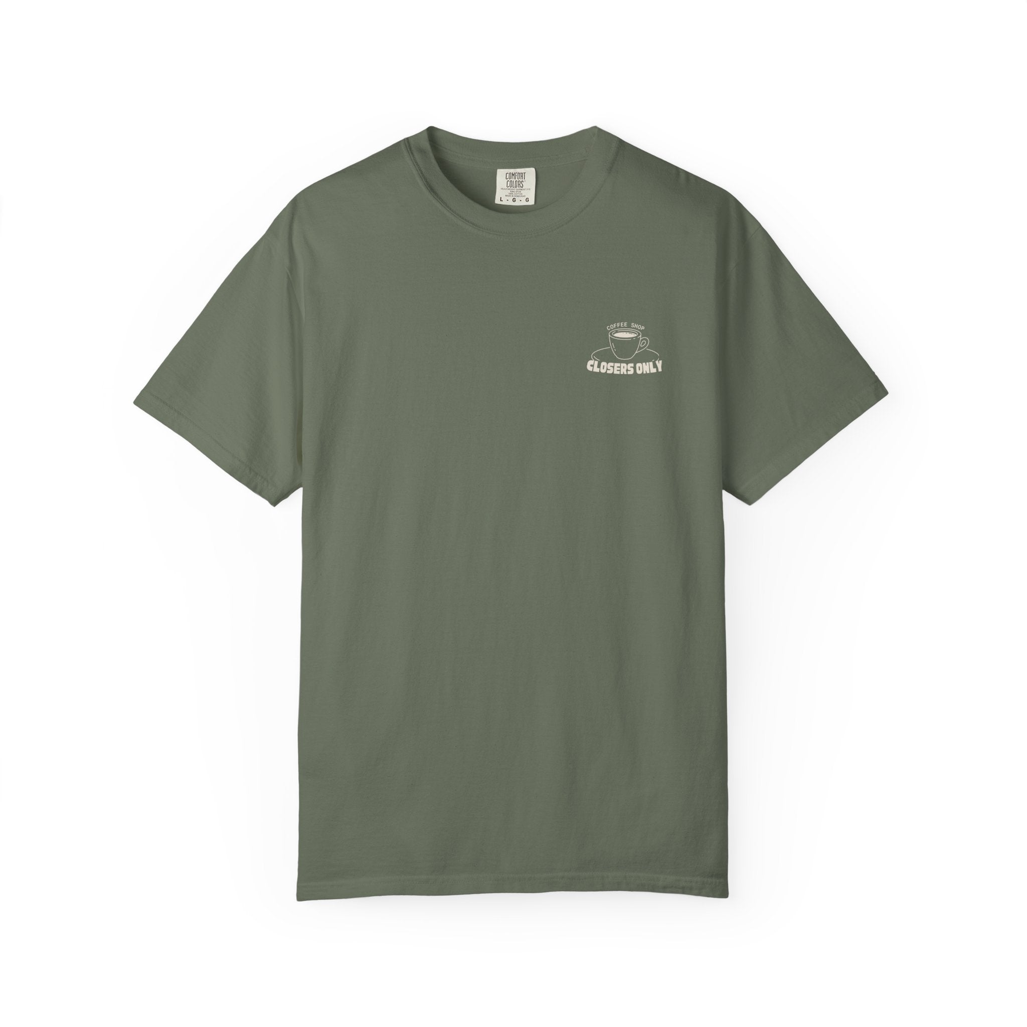 Closers Only Club T-Shirt — Premium Coffee Shop Tee (Back Graphic)