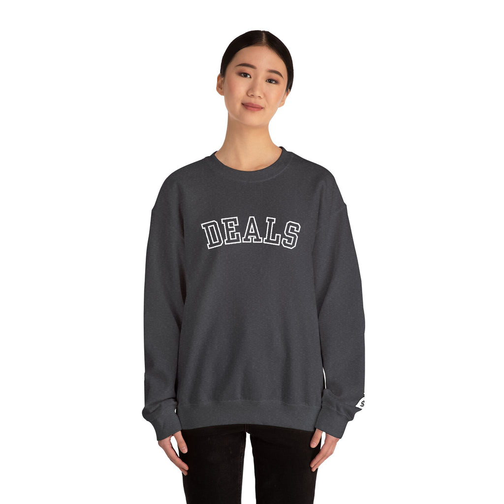 DEALS Crewneck Sweatshirt — Vintage Collegiate Black Pullover