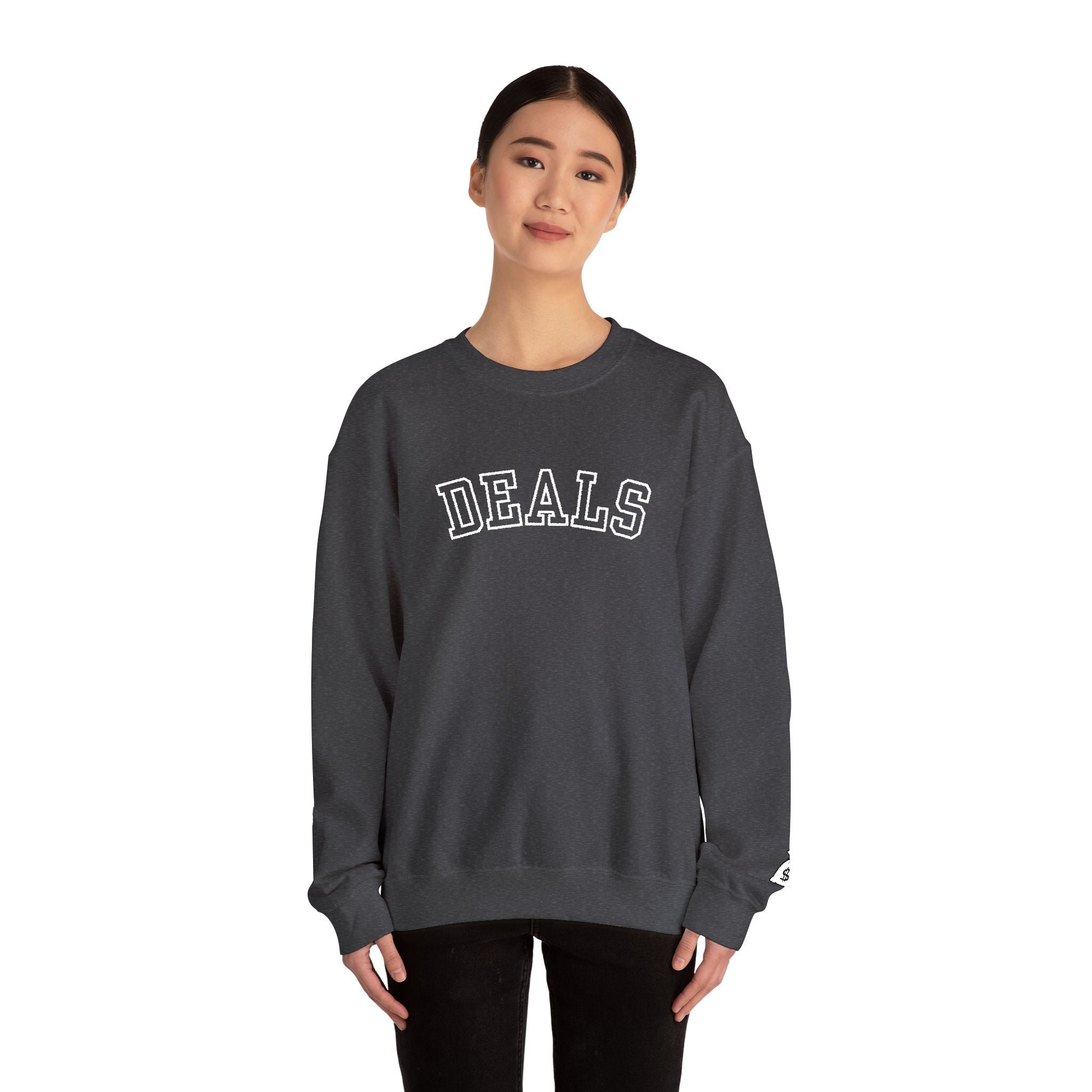 DEALS Crewneck Sweatshirt — Vintage Collegiate Black Pullover