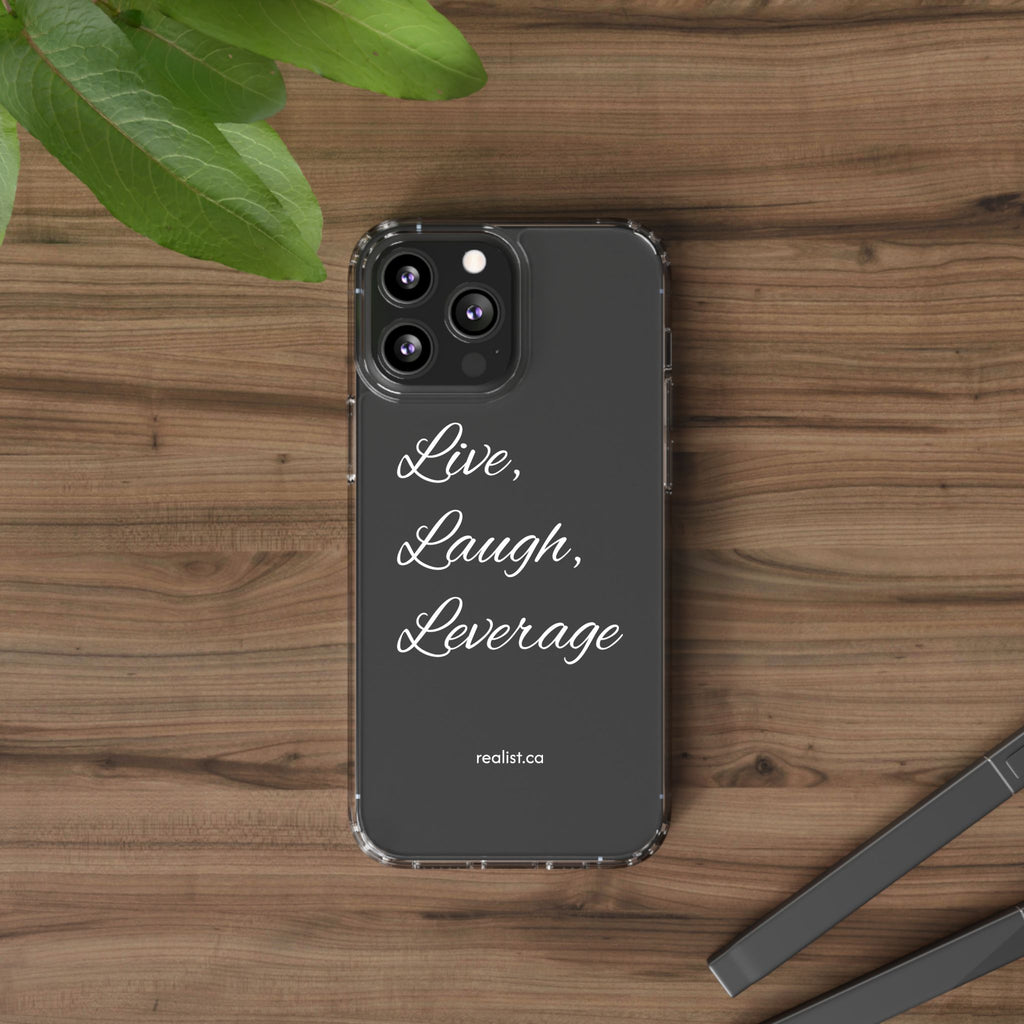 Clear Phone Case — “Live, Laugh, Leverage” Script Clear iPhone Case