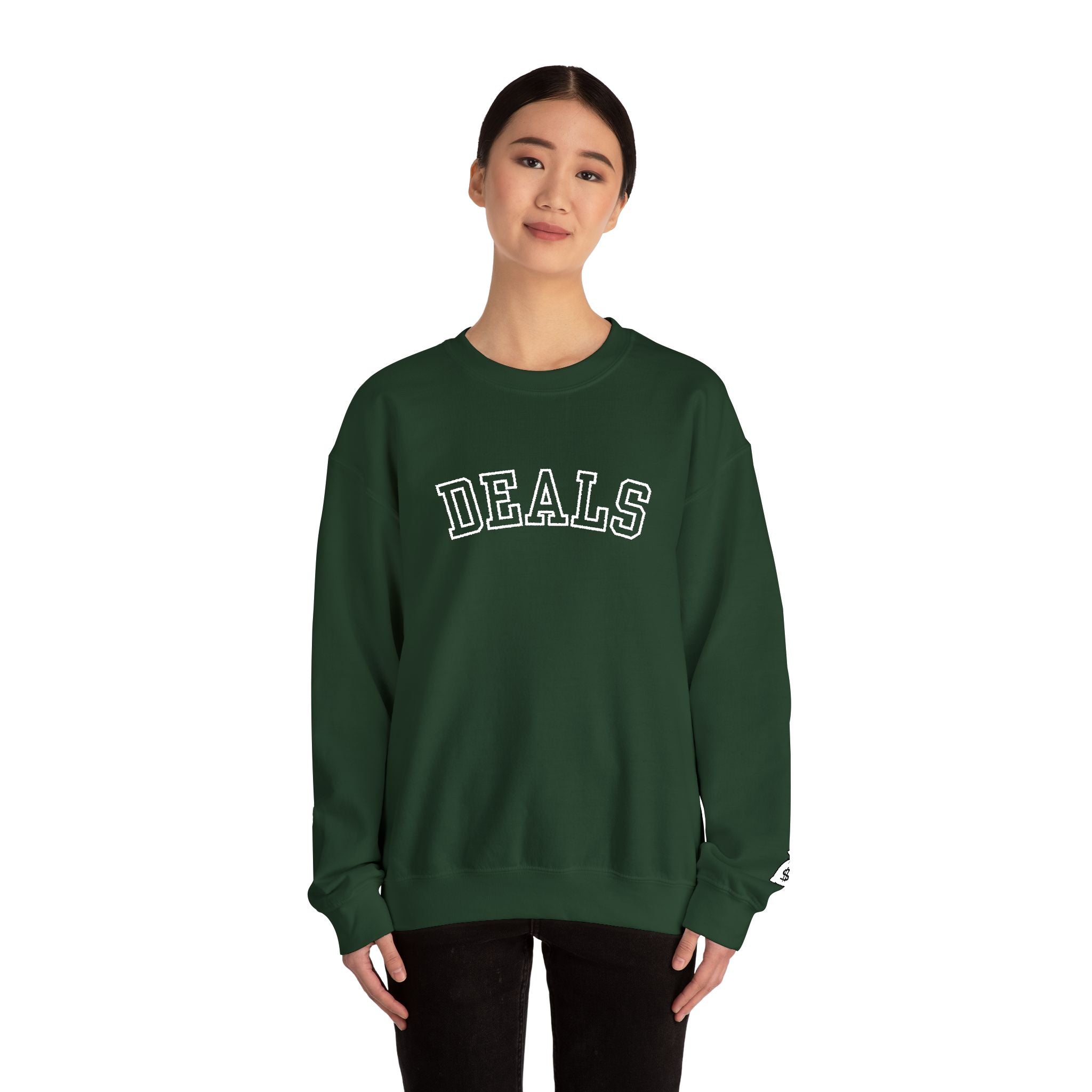DEALS Crewneck Sweatshirt — Vintage Collegiate Black Pullover