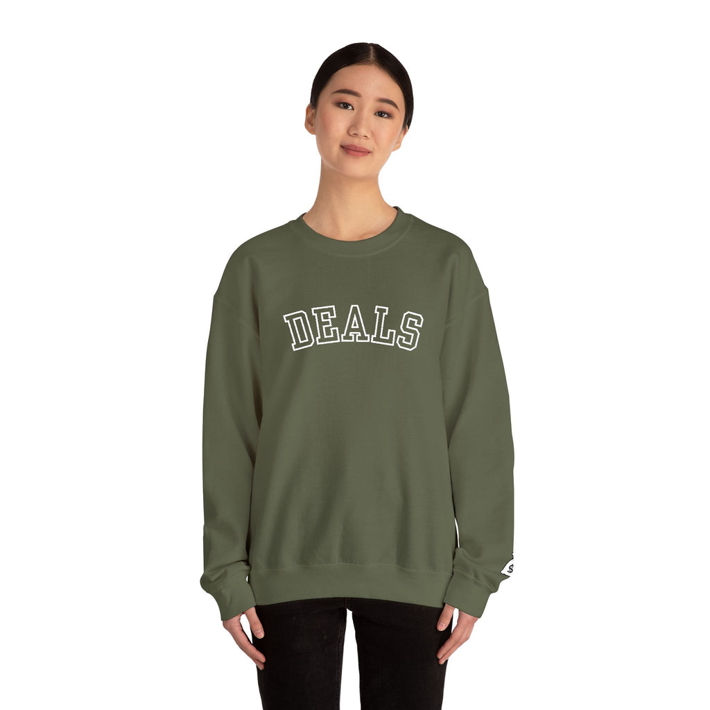 DEALS Crewneck Sweatshirt — Vintage Collegiate Black Pullover