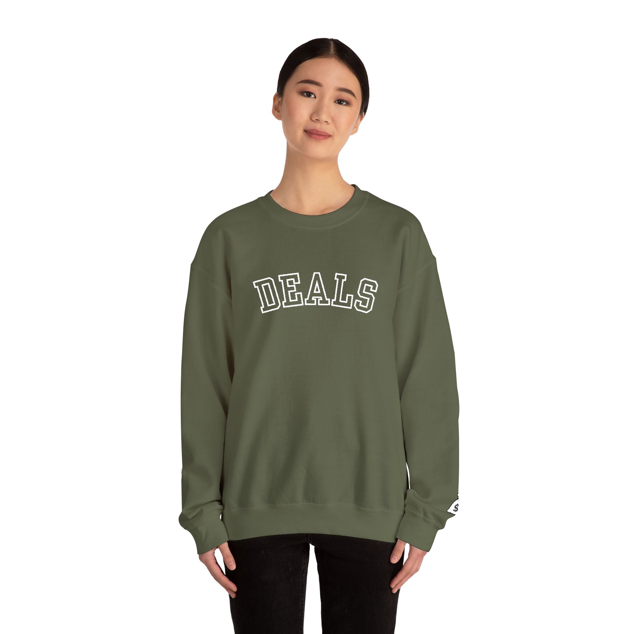DEALS Crewneck Sweatshirt — Vintage Collegiate Black Pullover