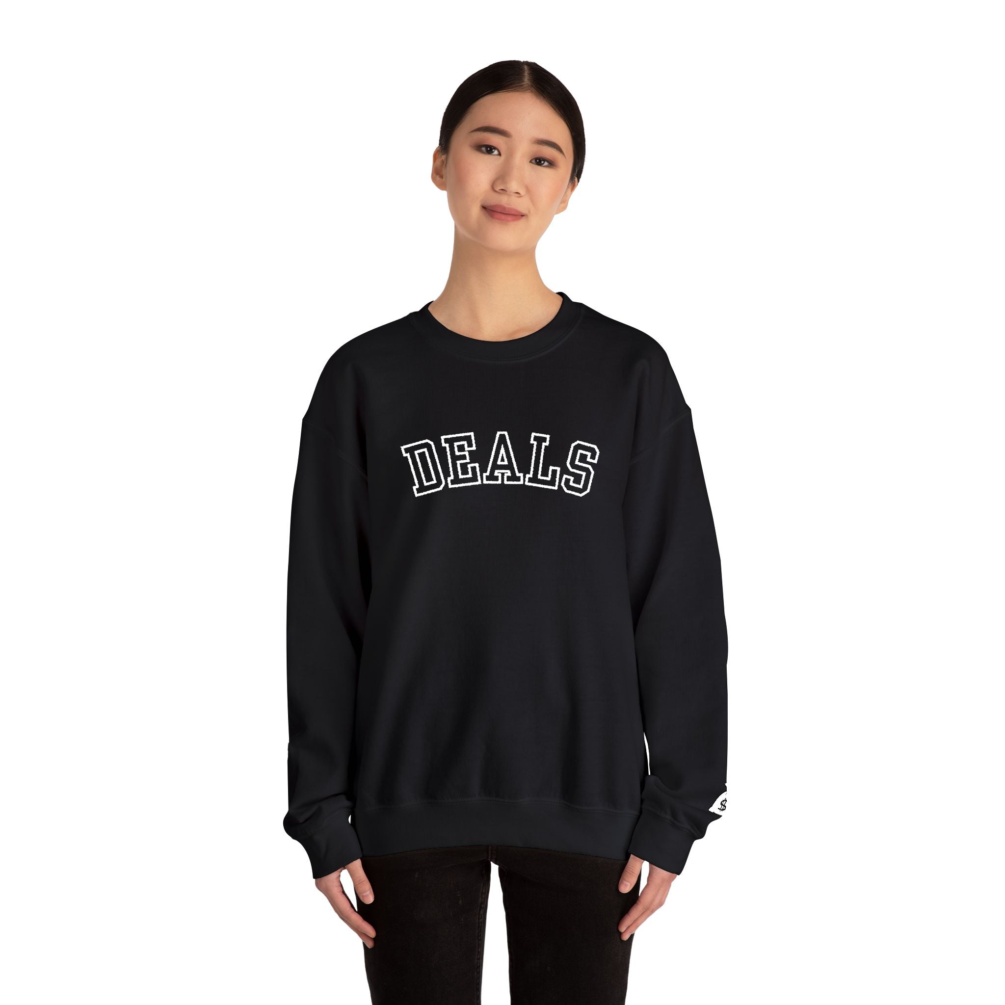 DEALS Crewneck Sweatshirt — Vintage Collegiate Black Pullover