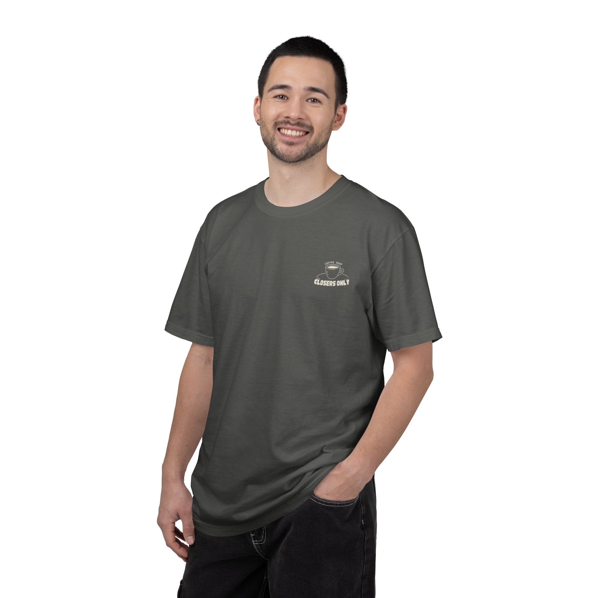 Closers Only Club T-Shirt — Premium Coffee Shop Tee (Back Graphic)